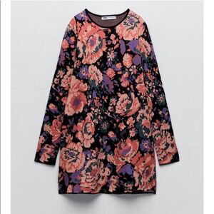 Zara Floral Sweater Dress Small